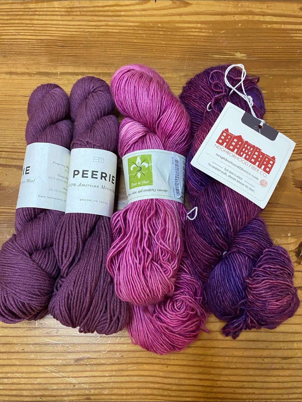 Assorted fingering weight yarn- Plum and Pink